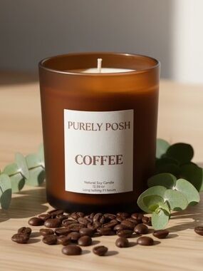 Purely Posh Coffee Scented Soy Candle - Amber Glass  Long lasting 75 hours